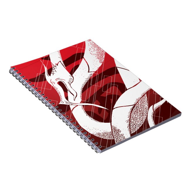 White Japanese Dragon Red Background Spiral Notebook (Right Side)