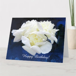 White Japanese Peonies Birthday Greeting Card