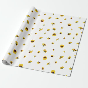 White Japanese Yellow Pansy Floral Pattern Wrapping Paper