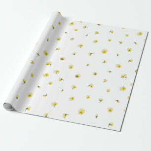 White Japanese Yellow Viola Floral Pattern Wrapping Paper