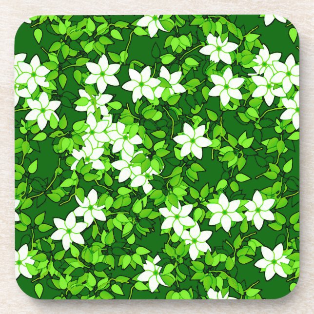 White Jasmine Among Green Leaves Coaster (Front)
