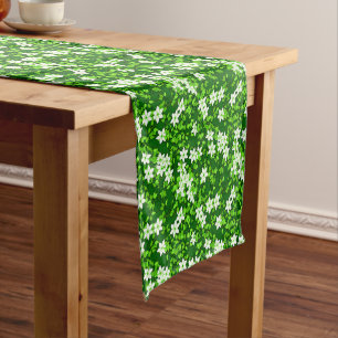 White Jasmine Among Green Leaves Short Table Runner