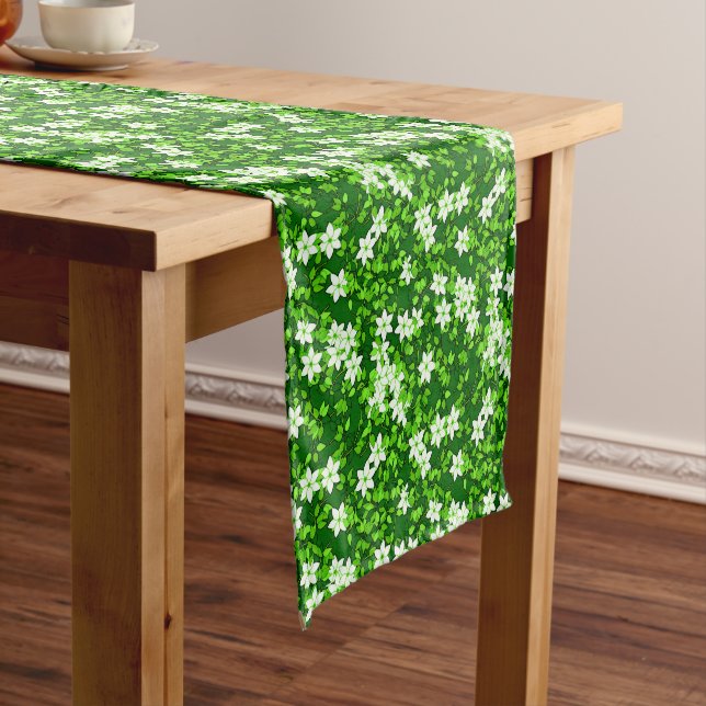 White Jasmine Among Green Leaves Short Table Runner (In Situ)