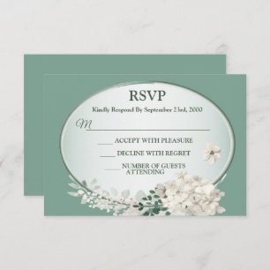 White Jasmine Floral Green Geometric Wedding Party RSVP Card