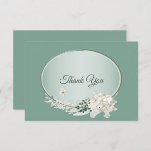 White Jasmine Floral Green Geometric Wedding Thank You Card