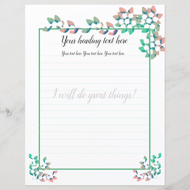 White Jasmine Floral Lined Writing Paper (Front)