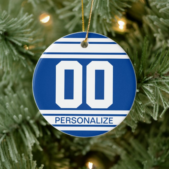 White Jersey Stripes -Edit Background Colour & Tex Ceramic Tree Decoration (Tree)