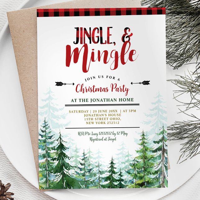 White Jingle & Mingle Christmas Party Lumberjack  Invitation (Creator Uploaded)
