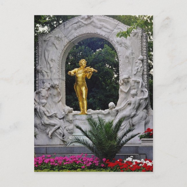 White Johann Strauss Monument, Vienna, Austria flo Postcard (Front)