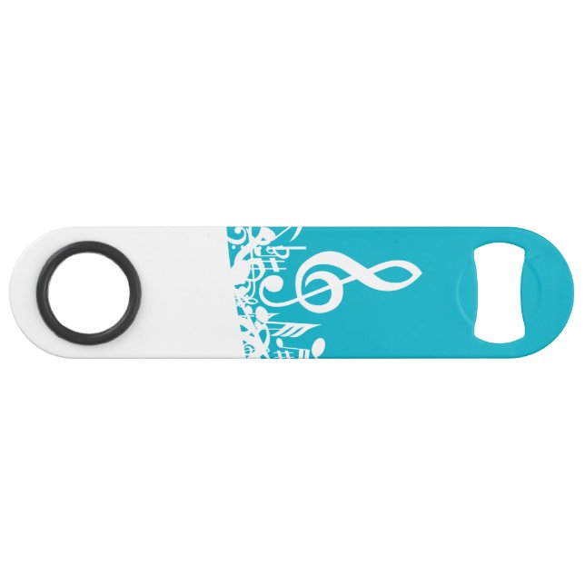 White Jumbled Musical Notes on Turquoise (Front (Horizontal))