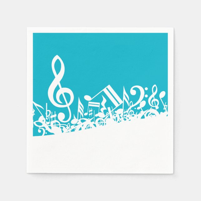 White Jumbled Musical Notes on Turquoise Napkin (Front)