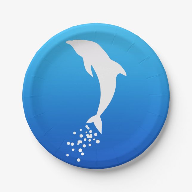 White Jumping Dolphin With Bubbles Paper Plate (Front)