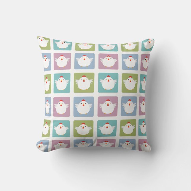 White Kawaii Chicken Sqaure Pattern Cushion (Front)