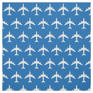 White KC-135 Refueling Jet Aeroplane on Blue Fabri Fabric