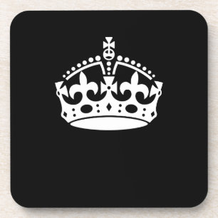 White Keep Calm Crown on Black Coaster