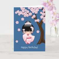 White Kimono Kokeshi Doll - Cute Geisha Birthday