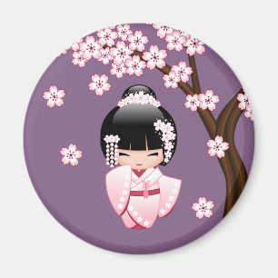 White Kimono Kokeshi Doll - Cute Geisha Girl Magnet