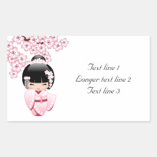 White Kimono Kokeshi Doll - Cute Geisha Girl Rectangular Sticker