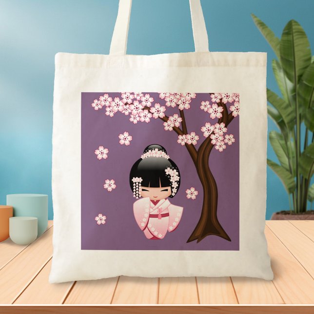 White Kimono Kokeshi Doll - Cute Geisha Girl Tote Bag (Creator Uploaded)