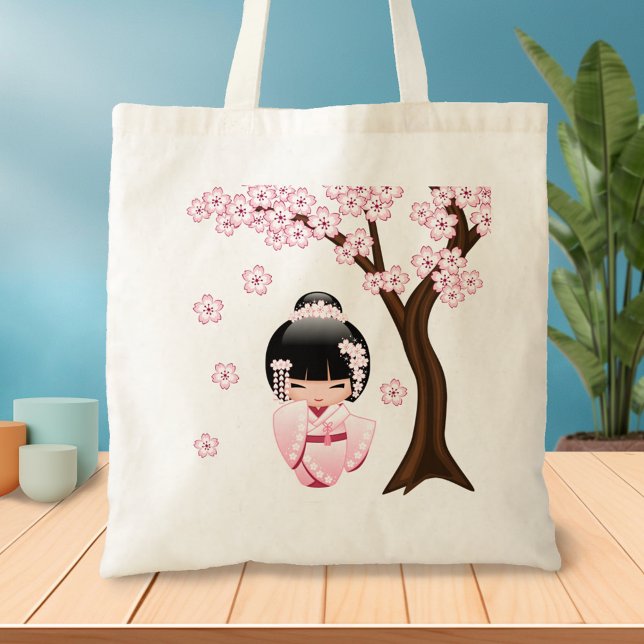 White Kimono Kokeshi Doll - Cute Geisha Girl Tote Bag (Creator Uploaded)