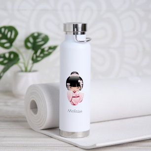 White Kimono Kokeshi Doll - Cute Geisha Girl Water Bottle