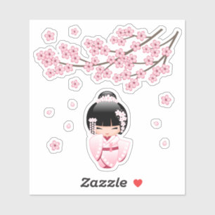 White Kimono Kokeshi Doll - Japanese Geisha Girl