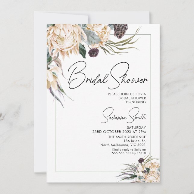 White King Protea Bridal Shower Invitation (Front)