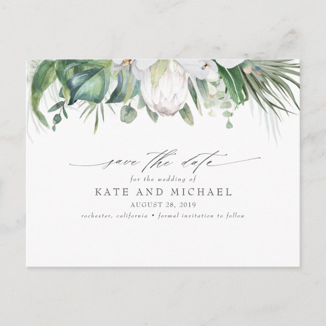 White King Protea Tropical Floral Save the Date Postcard (Front)