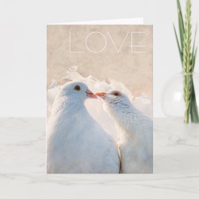 White Kissing Doves - Love customisable Card (Front)