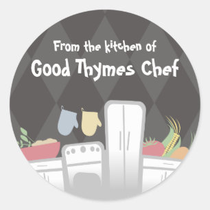 white kitchen appliances vegetables herbs packa... classic round sticker