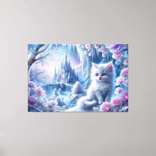 White Kitten in Fantasy Ice Kingdom Canvas Print (Front)