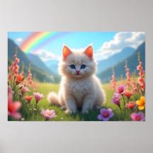 White Kitten in Scenic Fantasy Meadow