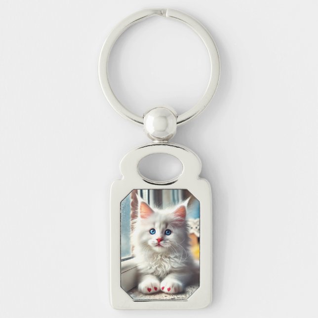 White Kitten Key Ring (Front)