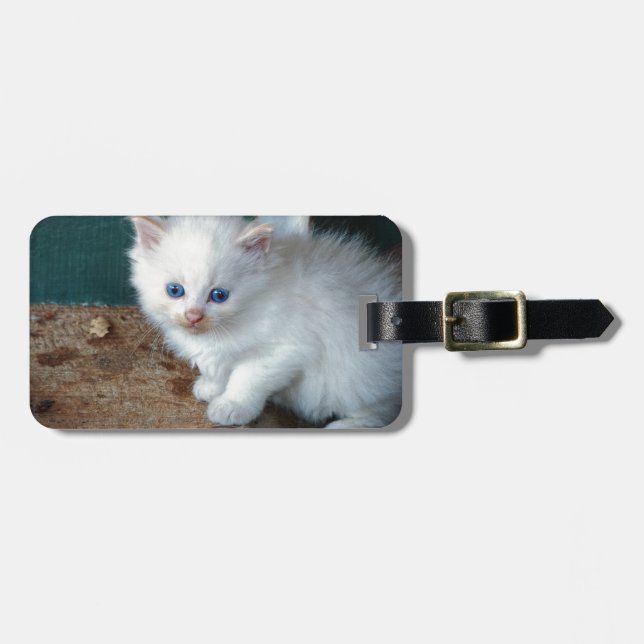 White Kitten Luggage Tag (Front Horizontal)
