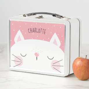 White Kitten - Name - Pink Metal Lunch Box