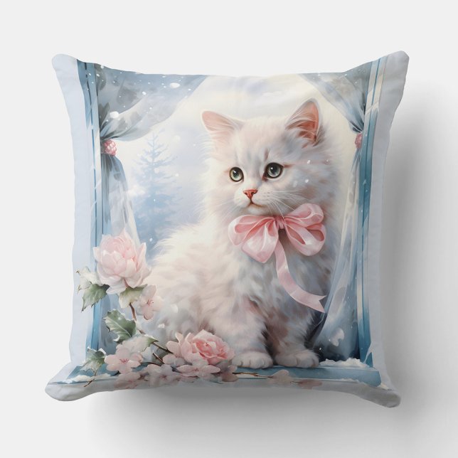  White Kitten Pink Bow Cushion (Creator Uploaded)