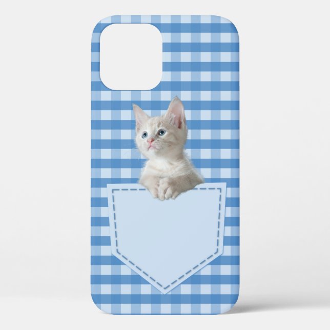 White Kitten pocket blue funny illusion 3D graphic Case-Mate iPhone Case (Back)