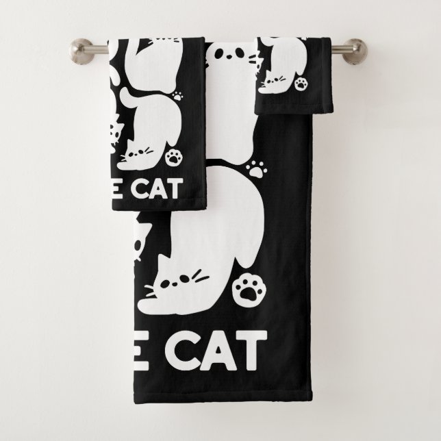 White Kitten Silhouettes - Cute Feline Design Bath Towel Set (Insitu)