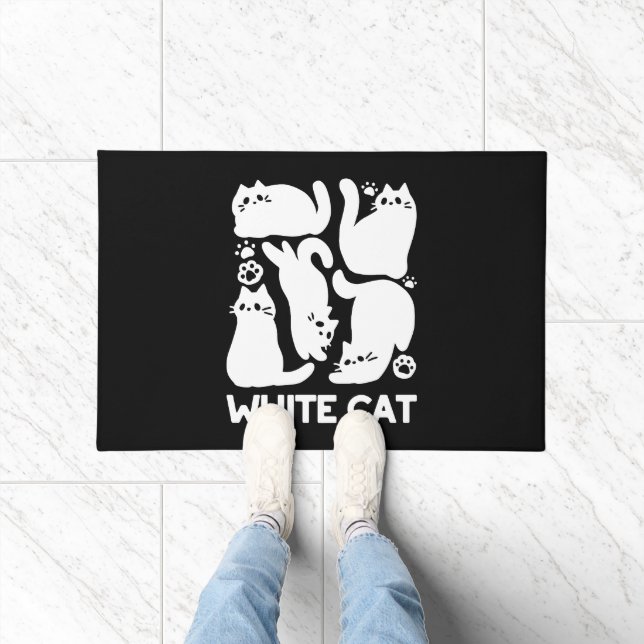 White Kitten Silhouettes - Cute Feline Design Doormat (Indoor)