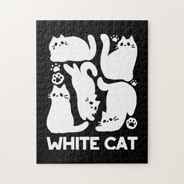 White Kitten Silhouettes - Cute Feline Design Jigsaw Puzzle (Vertical)
