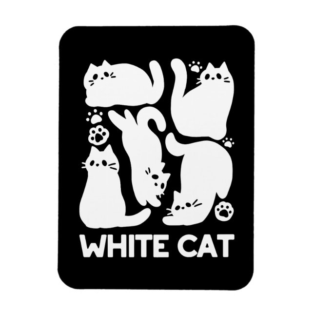 White Kitten Silhouettes - Cute Feline Design Magnet (Vertical)