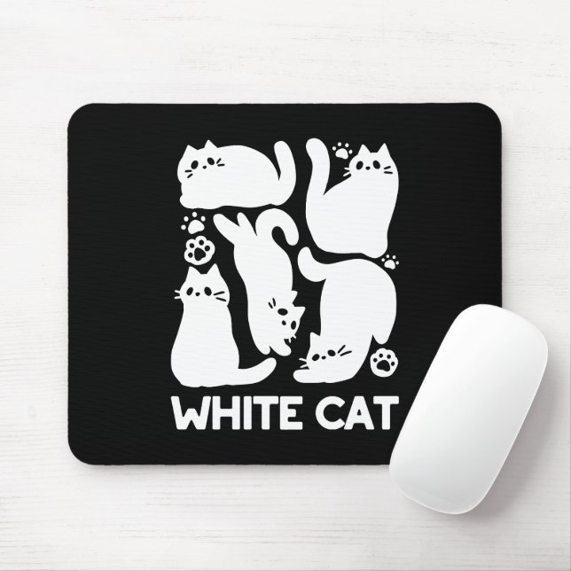 White Kitten Silhouettes - Cute Feline Design Mouse Pad (With Mouse)