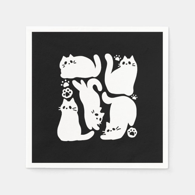 White Kitten Silhouettes - Cute Feline Design Napkin (Front)