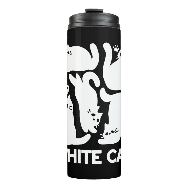 White Kitten Silhouettes - Cute Feline Design Thermal Tumbler (Front)
