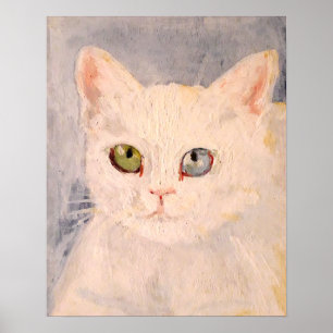 White Kitten with Blue Eye and Green Eye Poster