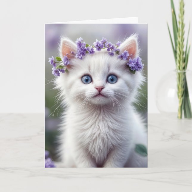White Kitten With Lilac Laurel Card (Front)