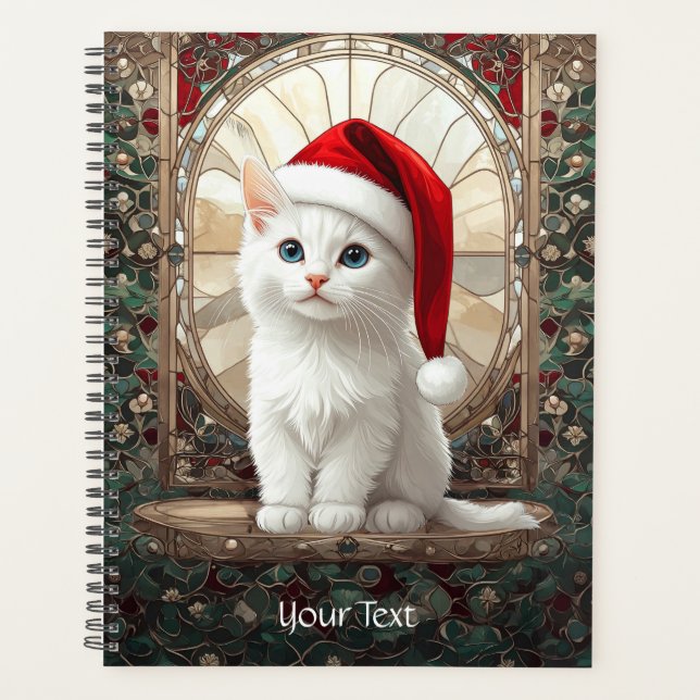 White Kitten with Santa Hat Planner (Front)