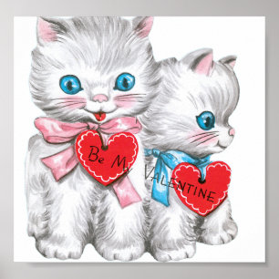 White Kittens Valentine Poster