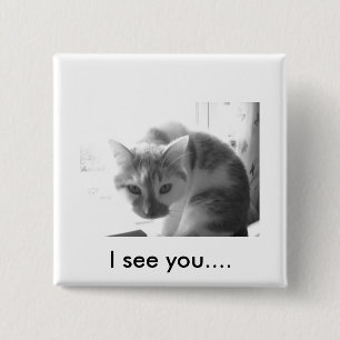 White Kitty Cat/Black & White Photo 15 Cm Square Badge