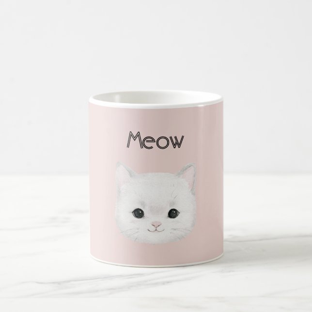 White Kitty Cat Face Meow Coffee Mug (Center)